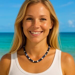 Classic Puka Shell Blue and White Beaded Necklace